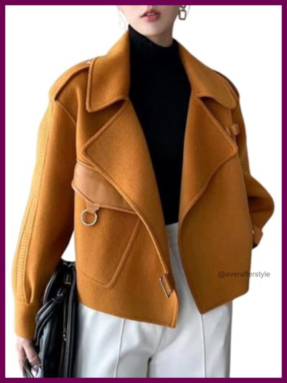 Wool Pea Coat Womens Cropped Notch Lapel Open Front Short Jacket